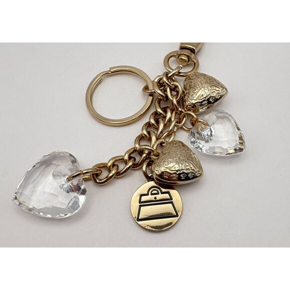 Kathy Van Zeeland Heart Charm Keychain Chunky Gold Tone with Clear Hearts - Picture 6 of 7